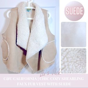 C&C CALIFORNIA | SHEARLING FAUX FUR VEST WITH SUEDE | SIZE MEDIUM